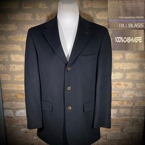 40R Bill Blass 100% Cashmere Black Blazer Sport Coat Jacket